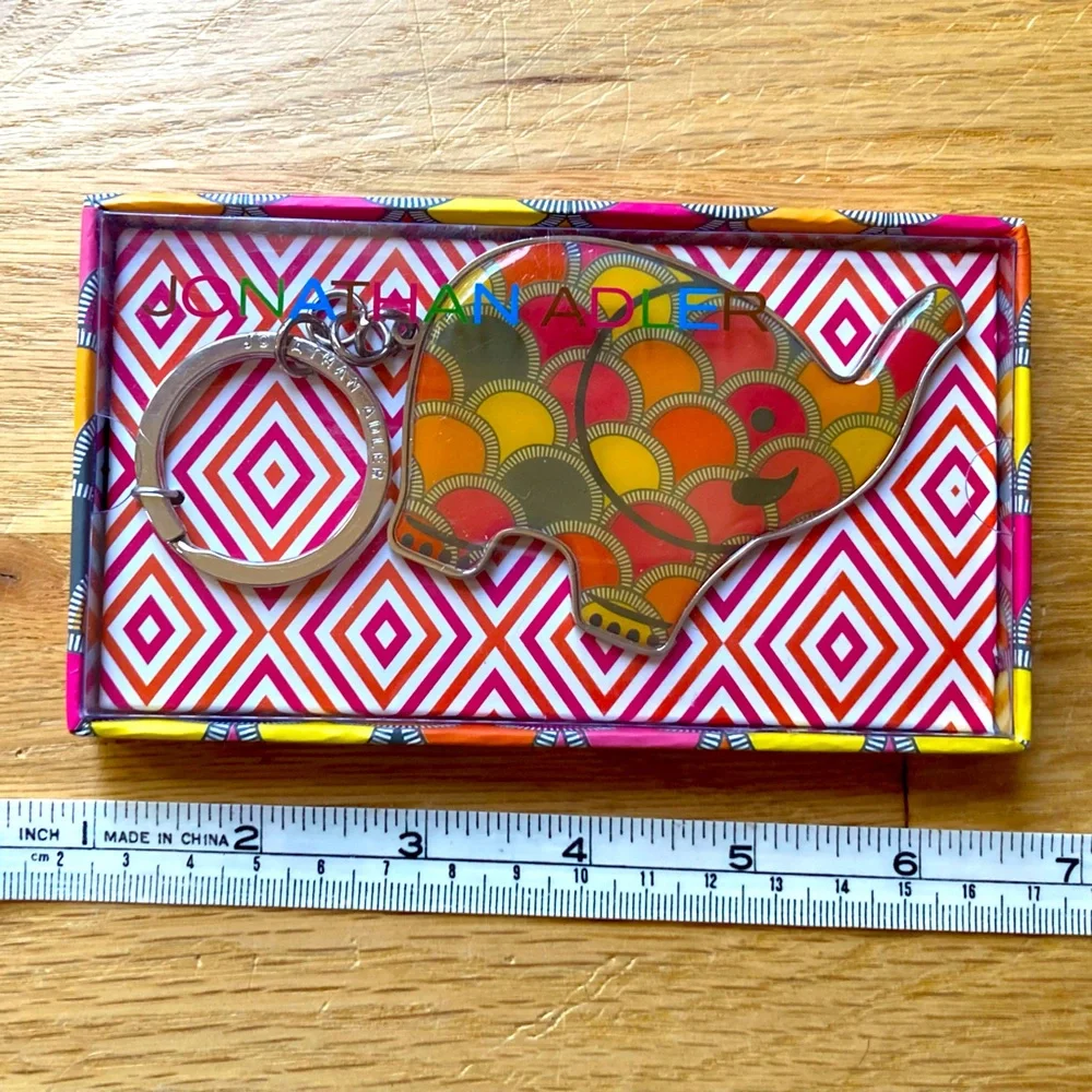 NIB - Jonathan Adler Colorful Elephant Keychain Keyring - Hard to Find